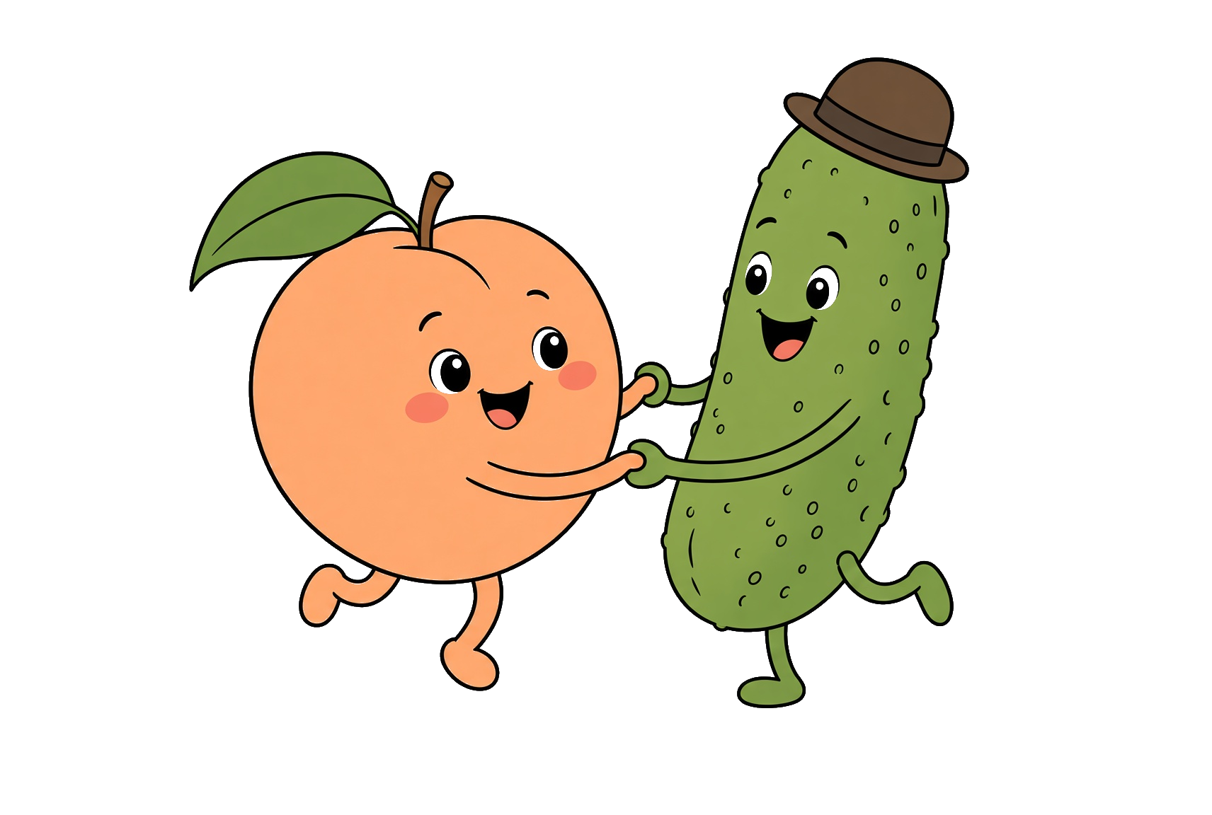 A peach and a pickle dancing